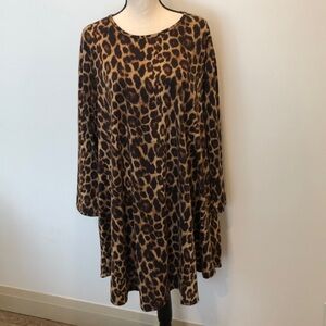 L&B  Lucky and Blessed animal print swing dress Beautiful browns EUC midi L/XL